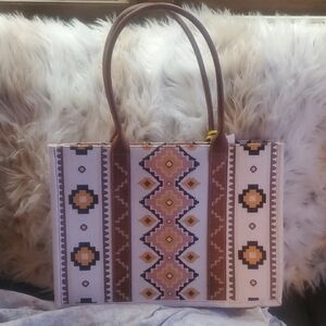 Aztec-Inspired Tote Bag - Brown and Cream
